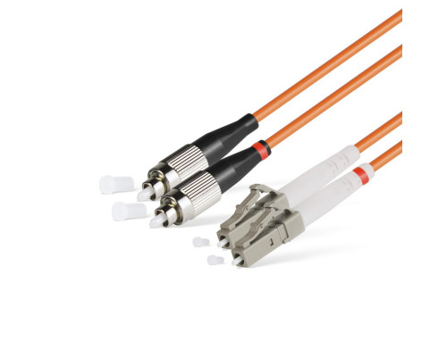 Комм. шнур оптический Hyperline, Duplex LC/FC, OM2 50/125, LSZH, 15м, Ø 2мм, серый хвостовик, цвет: оранжевый