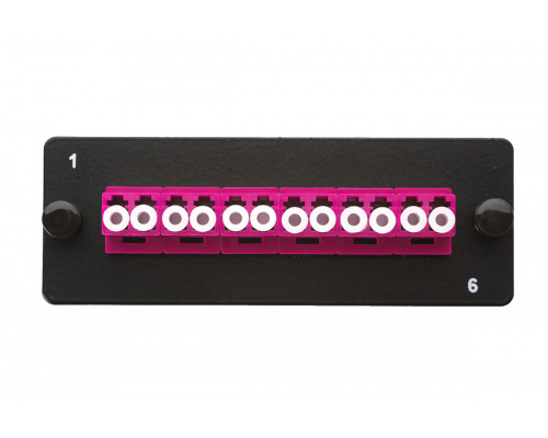 Планка Eurolan Q-SLOT, OM4 50/125, 6 х LC, Duplex, для слотовых панелей, адаптер: пурпурный , цвет: чёрный