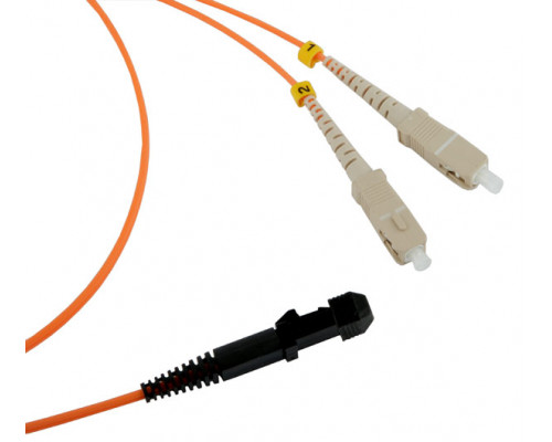 Комм. шнур оптический Hyperline, Duplex SC/MTRJM, OM1 62,5/125, LSZH, 1м, Ø 2мм, серый хвостовик, цвет: оранжевый