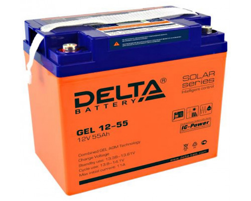 Аккумулятор для ИБП Delta Battery GEL, 214х137х228 мм (ВхШхГ),  необслуживаемый электролитный,  12V/55 Ач, цвет: жёлтый, (GEL 12-55)