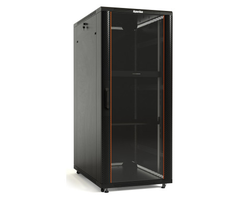 Шкаф телекоммуникационный напольный Hyperline TTB, IP20, 18U, 988х600х800 мм (ВхШхГ), дверь: стекло, боковая панель: сплошная, разборный, цвет: чёрный
