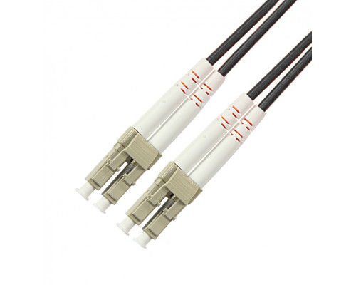 Комм. шнур оптический Hyperline, Duplex LC/LC, OM2 50/125, LSZH, 1м, Ø 2мм, серый хвостовик, цвет: чёрный