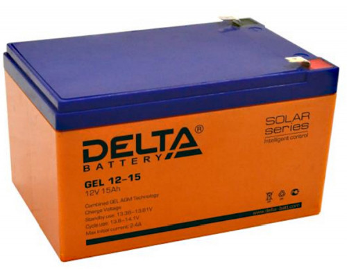 Аккумулятор для ИБП Delta Battery GEL, 98х96х151 мм (ВхШхГ),  необслуживаемый электролитный,  12V/15 Ач, цвет: жёлтый, (GEL 12-15)