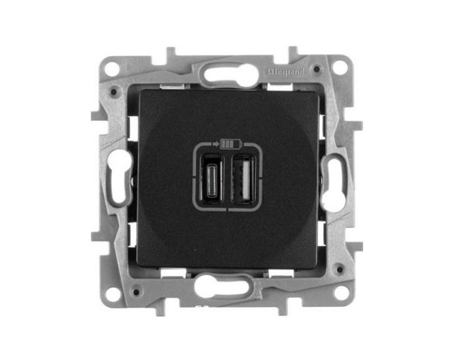 Розетка информационная Legrand Etika, 2x USB, цвет: антрацит, (LEG.672636)