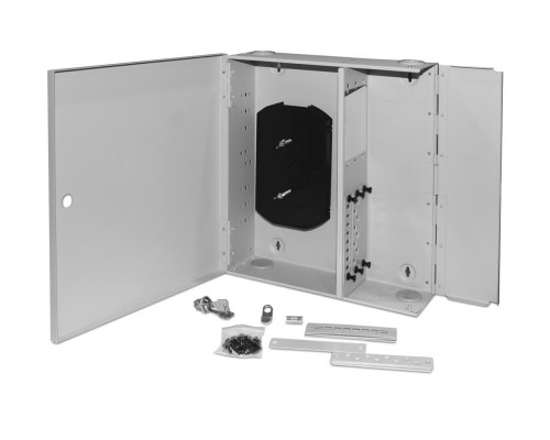 Бокс оптический Hyperline FO-WBX (NxSLT), портов: 48, SC, duplex LC, ST, FC, до 48 хОВ, 350х350х105 мм (ВхШхГ), (FO-WBX-6xSLT-W140H42-48UN-GY)