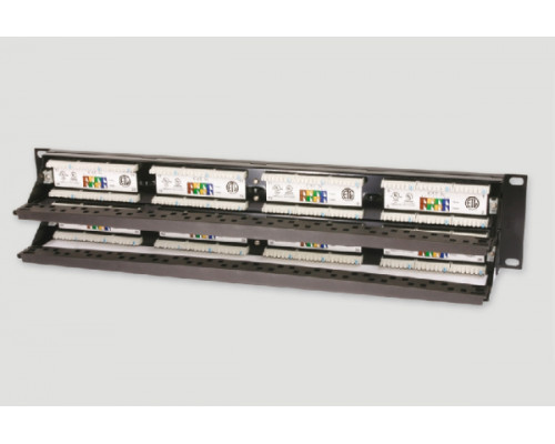 Комм. патч-панель Eurolan, 19", 2HU, портов: 48 х RJ45, кат. 6, универсальная, цвет: чёрный, (27B-U6-48BL)