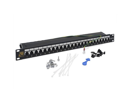 Комм. патч-панель Lanmaster, 19", 1HU, портов: 24 х RJ45, кат. 5е, экр., цвет: чёрный, (LAN-PPL24S5E)