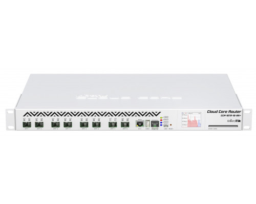 Маршрутизатор Mikrotik, CCR, портов: 9, USB: Да, 44х315х443 мм (ВхШхГ), цвет: серый, сенсорный LCD дисплей, CCR1072-1G-8S+