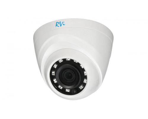Аналоговая видеокамера RVI, купольная, помещение, 2Мп, 1/2,7’, 1920х1080, 25к/с, ИК, AHD; CVBS; CVI; TVI, об-в:2,8мм, белый, RVi-1ACE200 (2.8) white