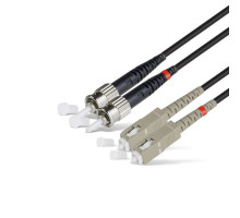 Комм. шнур оптический Hyperline, Duplex ST/SC, OM2 50/125, LSZH, 1м, Ø 2мм, серый хвостовик, цвет: чёрный