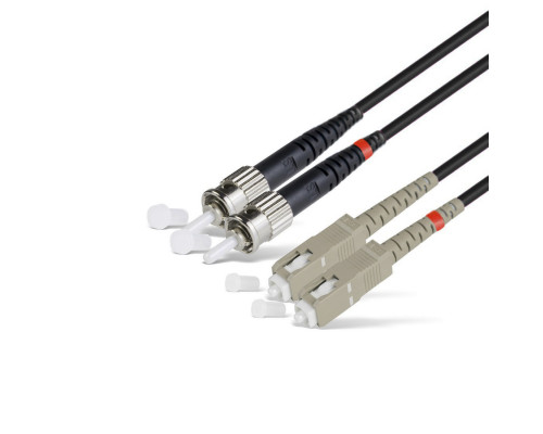 Комм. шнур оптический Hyperline, Duplex ST/SC, OM2 50/125, LSZH, 1м, Ø 2мм, серый хвостовик, цвет: чёрный