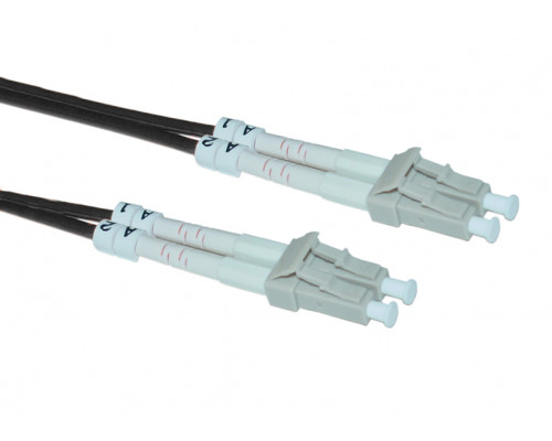 Комм. шнур оптический Hyperline, Duplex LC/LC, OM1 62,5/125, LSZH, 20м, Ø 2мм, серый хвостовик, цвет: чёрный
