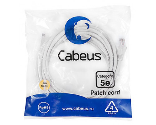 Патч-корд Cabeus PC-UTP-RJ45-Cat.5e-5m-WH Кат.5е 5 м белый