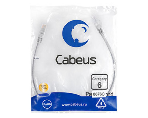 Патч-корд Cabeus PC-UTP-RJ45-Cat.6-0.5m-LSZH Кат.6 0.5 м серый