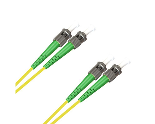 Комм. шнур оптический Hyperline, Duplex ST/ST (APC), OS2 9/125, LSZH, 10м, Ø 2мм, зелёный хвостовик, цвет: жёлтый