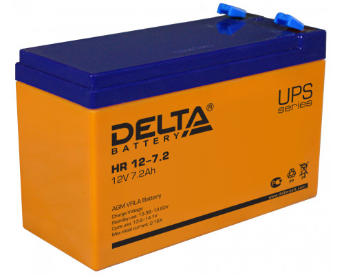 Аккумулятор для ИБП Delta Battery HR, 100х65х151 мм (ВхШхГ),  Необслуживаемый свинцово-кислотный,  12V/7,2 Ач, цвет: оранжевый, (HR 12-7.2)