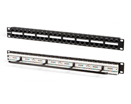 Комм. патч-панель Hyperline, 19", 1HU, портов: 48 х RJ45, кат. 5е, универсальная, неэкр., цвет: чёрный, (PPHD-19-48-8P8C-C5e-110D)