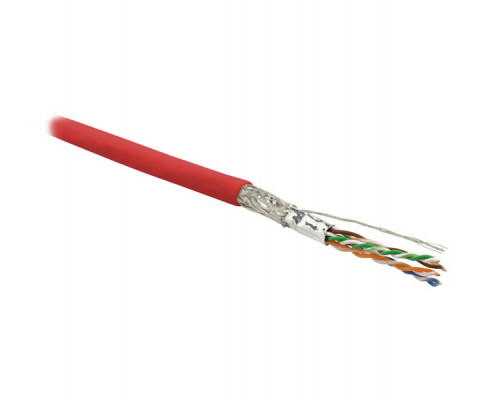 Кабель витая пара Hyperline SFUTP4-C6-P26-IN-LSZH, LSZH (нг(A)-HF), SF/UTP, кат. 6, проводник Ø 0,48мм, 500м, тип прокладки: внутри зданий, цвет: крас