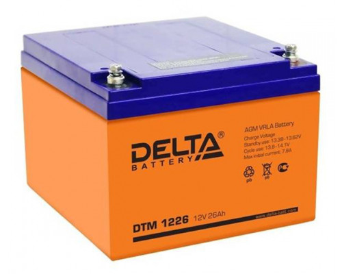 Аккумулятор для ИБП Delta Battery DTM, 125х175х166 мм (ВхШхГ),  Необслуживаемый свинцово-кислотный,  12V/26 Ач, цвет: оранжевый, (DTM 1226)