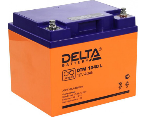 Аккумулятор для ИБП Delta Battery DTM L, 170х166х198 мм (ВхШхГ),  Необслуживаемый свинцово-кислотный,  12V/40 Ач, цвет: оранжевый, (DTM 1240 L)