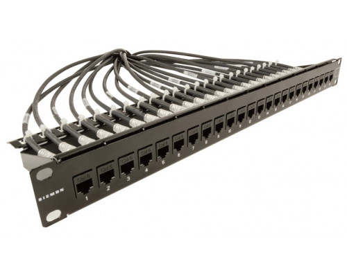 Комм. патч-панель Siemon MAX In-Line, 19", 1HU, портов: 24хRJ45, кат. 5е, универсальная, экр., цвет: чёрный, (MX-K-C5-IL-24)