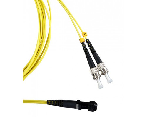 Комм. шнур оптический Hyperline, Duplex ST/MTRJM (UPC), OS2 9/125, LSZH, 3м, Ø 2мм, синий хвостовик, цвет: жёлтый