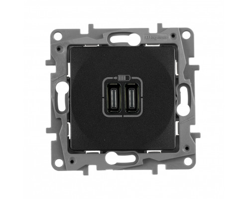 Розетка информационная Legrand Etika, 2x USB, цвет: антрацит, (LEG.672635)
