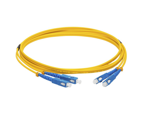 Комм. шнур оптический Lanmaster, Duplex SC/SC (UPC/UPC), OS2 9/125, LSZH, 5м, Ø 3мм, синий хвостовик, цвет: жёлтый