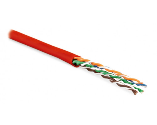 Кабель витая пара Hyperline, LSZH (нг(A)-HF), U/UTP, кат. 6, проводник Ø 0,61мм, 100м, бухта, тип прокладки: внутри зданий, цвет: красный, без раздели