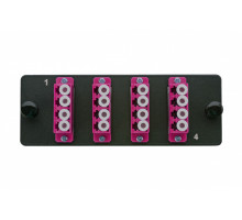 Планка Eurolan Q-SLOT, OM4 50/125, 4 х LC/PC, Quatro, предустановлено 4, для слотовых панелей, цвет адаптеров: пурпурный, монтажные шнуры, КДЗС, цвет: