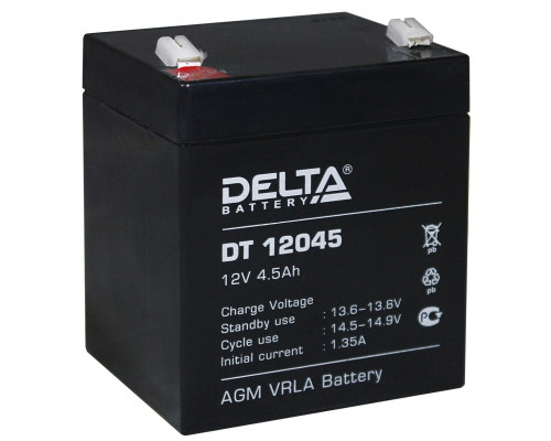Аккумулятор для ИБП Delta Battery DT, 107х70х90 мм (ВхШхГ),  Необслуживаемый свинцово-кислотный,  12V/4,5 Ач, цвет: чёрный, (DT 12045)