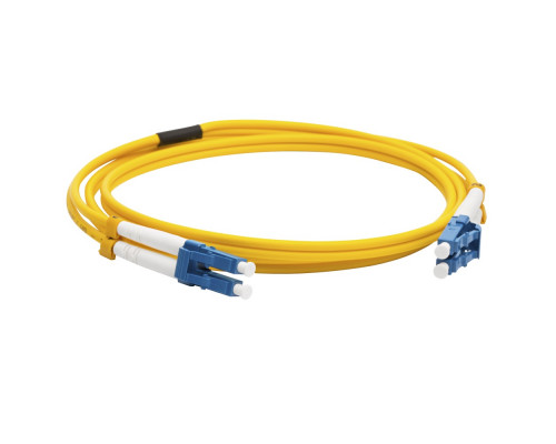 Комм. шнур оптический Lanmaster, Duplex LC/LC (UPC/UPC), OS2 9/125, LSZH, 2м, синий хвостовик, цвет: жёлтый