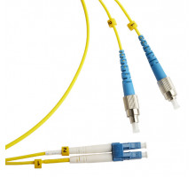 Комм. шнур оптический Hyperline, Duplex FC/LC (UPC), OS2 9/125, LSZH, 50м, Ø 2мм, синий хвостовик, цвет: жёлтый