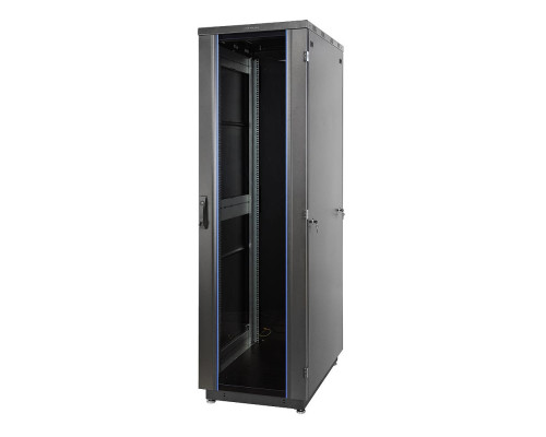 Шкаф телекоммуникационный напольный Eurolan S3000, IP20, 47U, 2250х600х800 мм (ВхШхГ), дверь: стекло, боковая панель: сплошная, разборный, цвет: чёрны