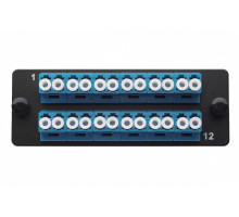Планка Eurolan Q-SLOT, OS2 9/125, 12 х LC/UPC, Duplex, для слотовых панелей, цвет адаптеров: синий, монтажные шнуры, КДЗС, цвет: чёрный