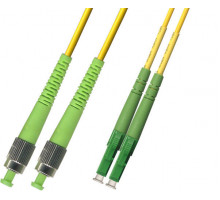 Комм. шнур оптический Hyperline, Duplex FC/LC (APC), OS2 9/125, LSZH, 1м, Ø 2мм, зелёный хвостовик, цвет: жёлтый
