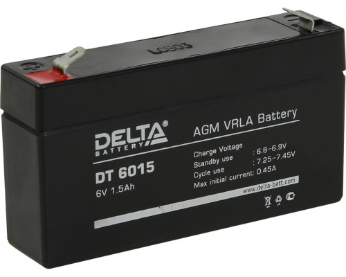 Аккумулятор для ИБП Delta Battery DT, 58х24х97 мм (ВхШхГ),  Необслуживаемый свинцово-кислотный,  6V/1,5 Ач, цвет: чёрный, (DT 6015)