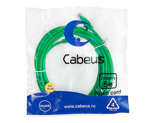 Патч-корд Cabeus PC-UTP-RJ45-Cat.5e-5m-GN Кат.5е 5 м зеленый
