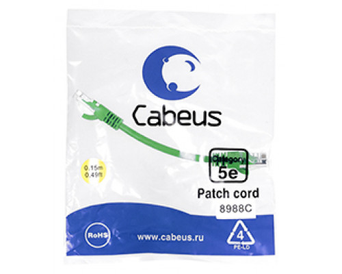 Патч-корд Cabeus PC-UTP-RJ45-Cat.5e-0.15m-GN Кат.5е 0.15 м зеленый