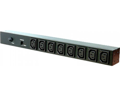 Блок силовых розеток Eurolan, IEC 320 C13 х 8, вход IEC 320 C20, шнур 3 м, 44х616х50 мм (ВхШхГ), 16А, чёрный