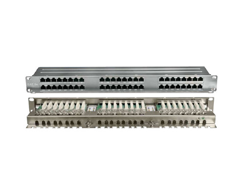Комм. патч-панель Hyperline, 19&quot;, 1HU, портов: 48 х RJ45, кат. 5е, экр., высокой плотности, (PPHD-19-48-8P8C-C5E-SH-110D)