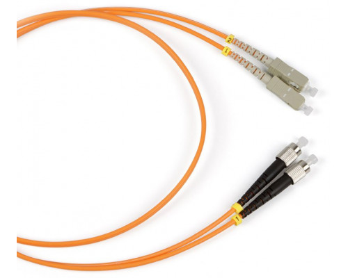 Комм. шнур оптический Hyperline, Duplex ST/SC, OM2 50/125, LSZH, 20м, Ø 2мм, серый хвостовик, цвет: оранжевый