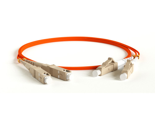 Комм. шнур оптический Hyperline, Duplex LC/SC, OM1 62,5/125, LSZH, 15м, Ø 2мм, серый хвостовик, цвет: оранжевый