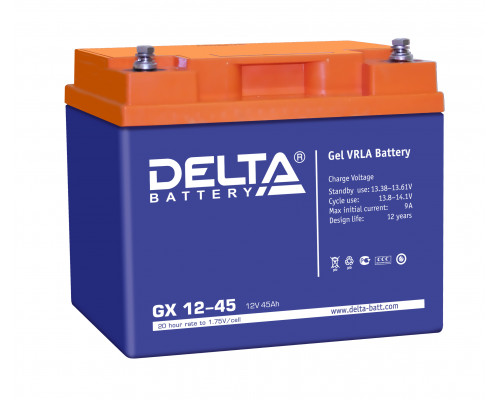 Аккумулятор для ИБП Delta Battery GX, 170х165х197 мм (ВхШхГ),  необслуживаемый электролитный,  12V/45 Ач, цвет: синий, (GX 12-45)
