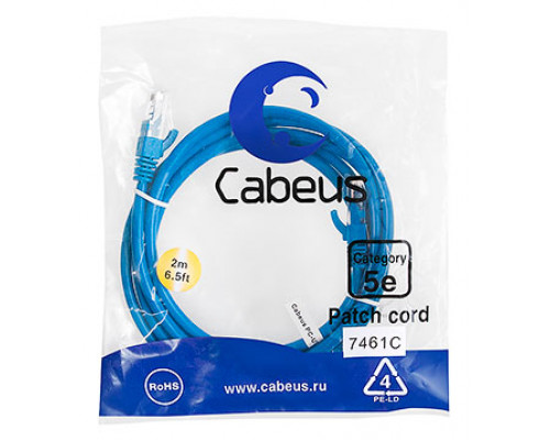 Патч-корд Cabeus PC-UTP-RJ45-Cat.5e-2m-BL-LSZH Кат.5е 2 м синий