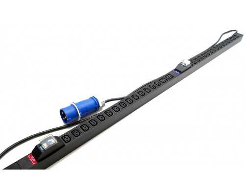 Блок силовых розеток Hyperline SHE-(XX)IEC-(X)BIEC, IEC 320 C13 х 28, IEC 60320 С19 х 4, вход IEC 309 32A 2P+E, шнур 2,5 м, 1 555мм, однофазный 32А, а