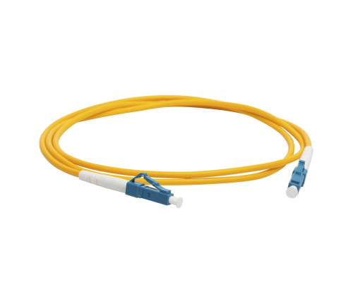 Комм. шнур оптический Lanmaster, Simplex LC/LC (UPC/APC), OS2 9/125, LSZH, 1м, синий хвостовик, цвет: жёлтый