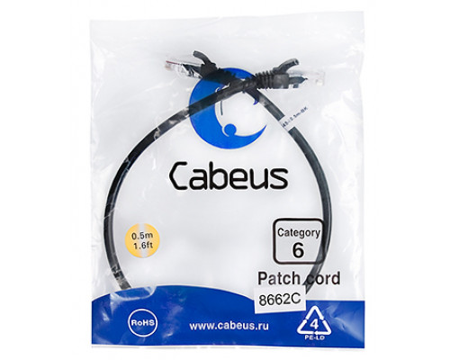 Патч-корд Cabeus PC-UTP-RJ45-Cat.6-0.5m-BK Кат.6 0.5 м черный
