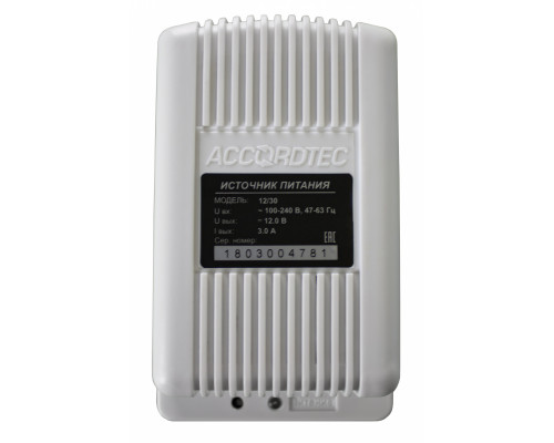 Блок питания AccordTec, пластик, цвет: белый, AT-12/30_White case для СКУД, ОПС, контроля доступа, для видео, помещения, (AT-02461)