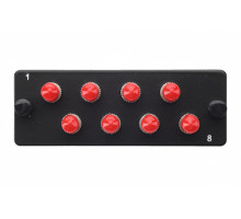 Планка Eurolan Q-SLOT, OM2 50/125, 8 х ST, Simplex, предустановлено 8, для слотовых панелей, цвет адаптеров: красный, цвет: чёрный
